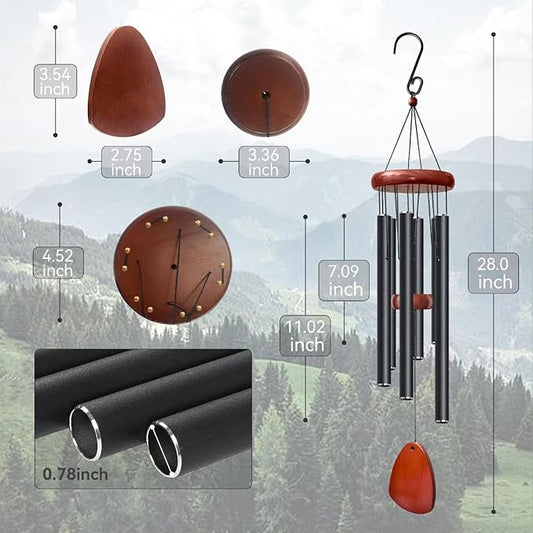 Bursvik 28" Black Wind Chimes for Mothers Day, Decorative Wind Chimes for Outside, Memorial Windchimes Remembrance Gift for Women Mom Grandma, Metal Windchime Outdoor Decor for Garden Patio Zen