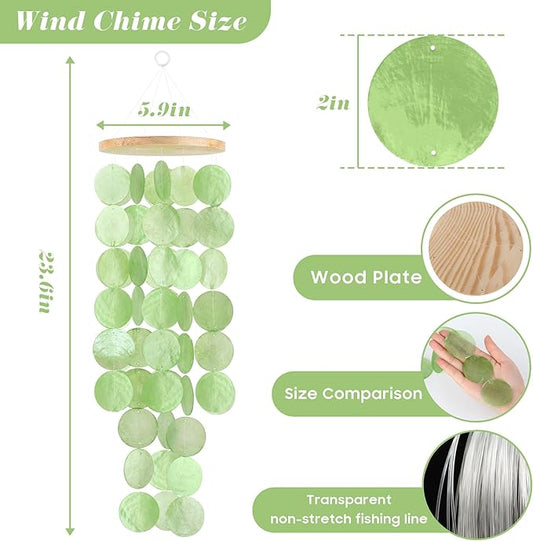 Wind Chimes for Outside - Handcrafted Green Capiz Shells Windchime Coastal Style Decor for Indoor/Outdoors, Garden Decor, Great for Women, Wind Chimes Lovers and More