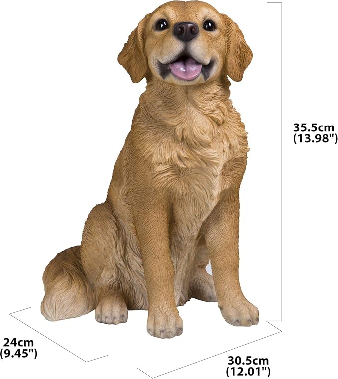 HI-LINE Sitting Golden Retriever Dog Outdoor Garden Statue - 14"
