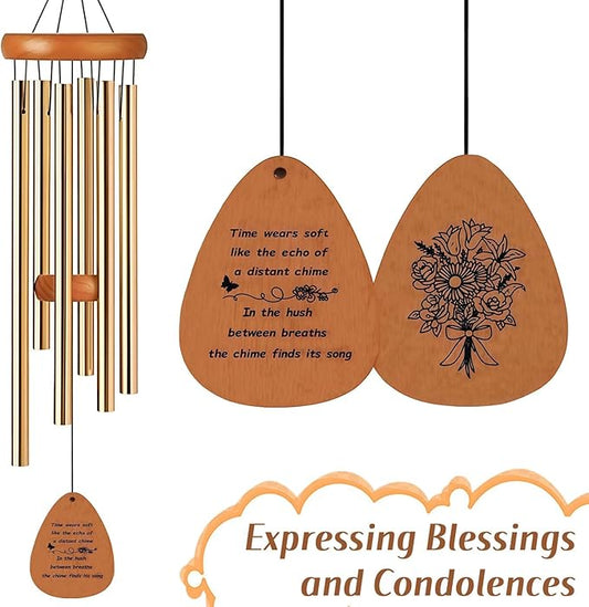 Aluminium Wind Chimes, 26" Wooden Sympathy Wind Chimes, Memorial Wind Chime for Loss of Loved One, Wind Tubes of Sympathy Gift, for Home Decor Outdoor Garden Patio(Golden)