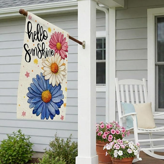 CROWNED BEAUTY Spring House Flag Daisy Double Sided 28x40 Inches Large Burlap Welcome Holiday Seasonal Yard Decoration for Outside Porch