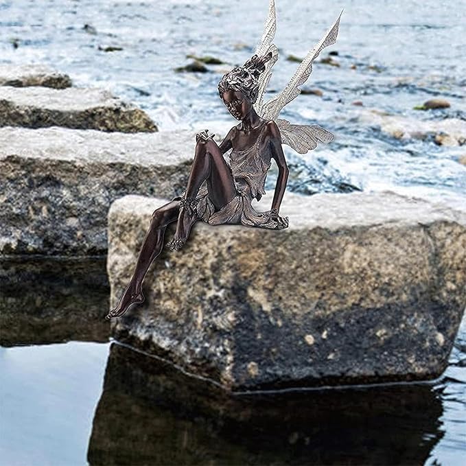 Garden Statues Sitting Fairy Statue Craft Landscaping Yard Decoration,Outdoor Fairy Tale Angel Statue Decoration for Landscaping Yard Yard Ornaments Decor