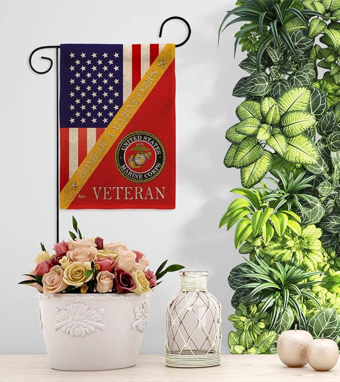 Home of Marine Corps Burlap Garden Flag - Armed Forces USMC Semper Fi United State American Military Veteran Retire - House Decoration Banner Small Yard Gift Double-Sided Made In USA 13 X 18.5