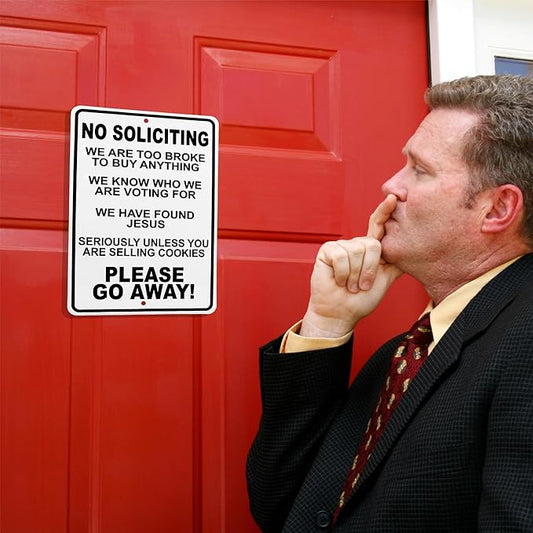 No Soliciting Sign for House – Funny No Soliciting Sign for Front Door, Unless You're Selling Cookies - Outdoor Metal Wall Art for Home Porch, Yard, Business - Funny Solicitation House Decor 12"x8"