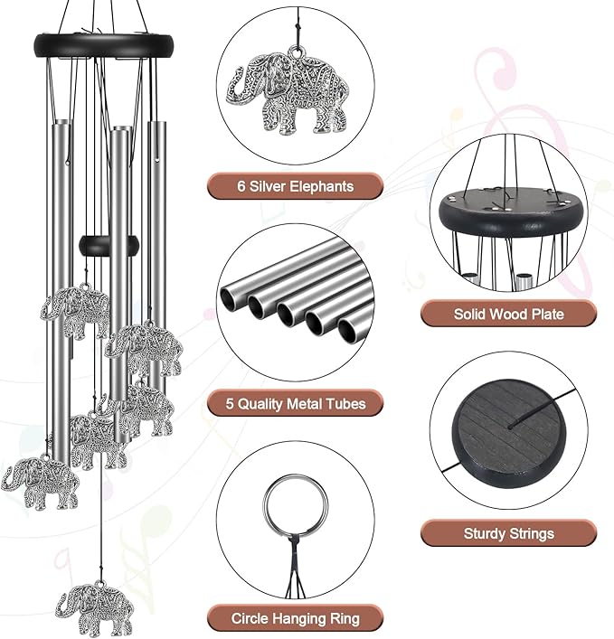 Virekm Windchimes Outdoors Clearance, Door Chime Wind Chimes for Outside Sympathy Wind Chimes for Patio Decoration, Garden Decor. Zen Garden Decor(Elephant)
