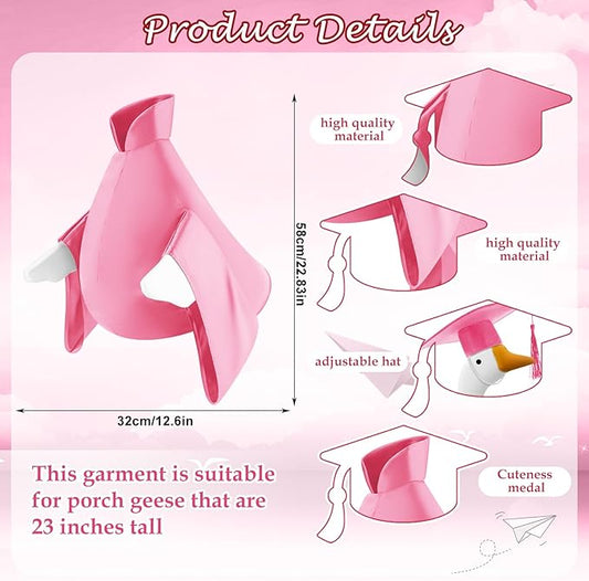 Graduation Goose Outfit for 23'' High Cement Goose Statue, Lawn Porch Clothes Cute Grad Yard Statue Outfit for Patio Outdoor Garden Decoration(Pink)