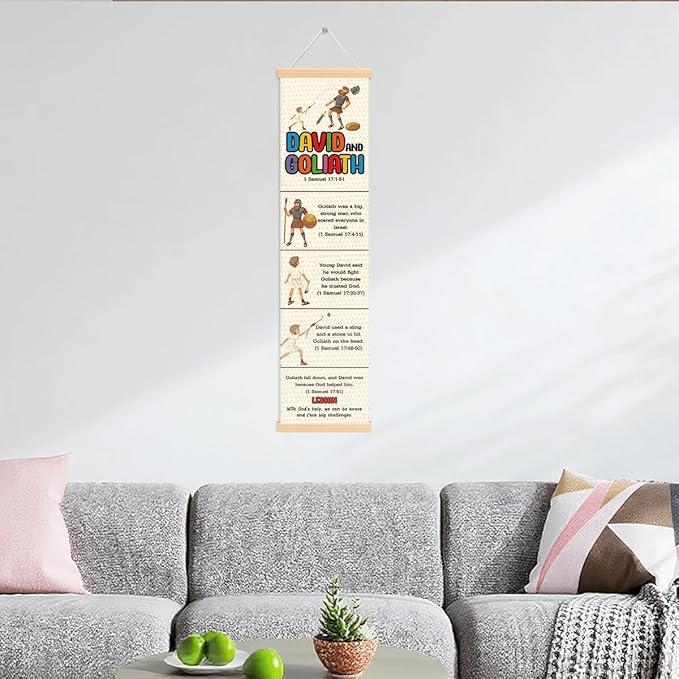 David and Goliath Banner, Church Banner, Christian Rustic Hanging Door Flag, Farmhouse Decorations Outdoor Indoor, Church Activity Decor, Bible Lesson, Scripture and Words Decorations