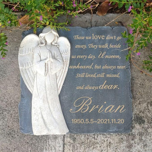 Personalized Garden Memorial Stones for Loved Ones Outside, Angel Memorial Stones Plaques Engraved with Name - Customized Grave Plaques Headstones for Cemetery(Square)