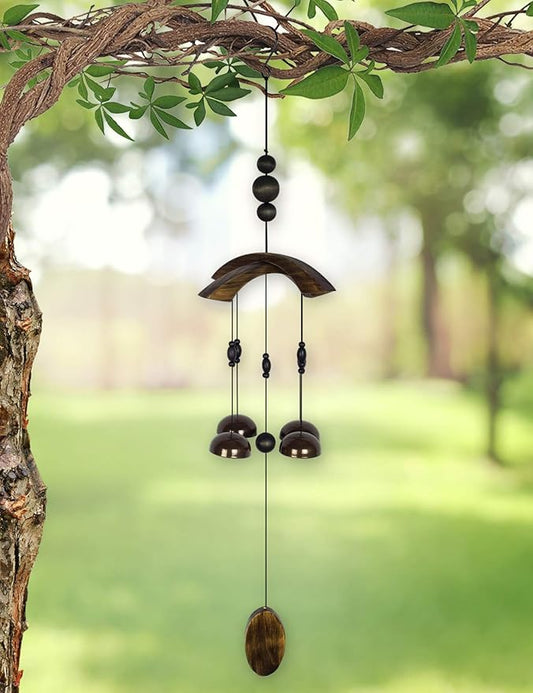 Sunset Vista Designs 91954 Asian Bell Chimes Wood and Metal Wind-Bells Wind Chime for Patios Porches and More, 29-Inches Long, Sago Palm