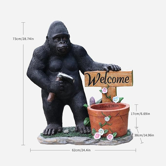 Gorilla Resin Garden Statue Planter, Waterproof Outdoor Yard Lawn Decor Flower Pot, Front Porch Ornament Housewarming Gift(Standing Gorilla)