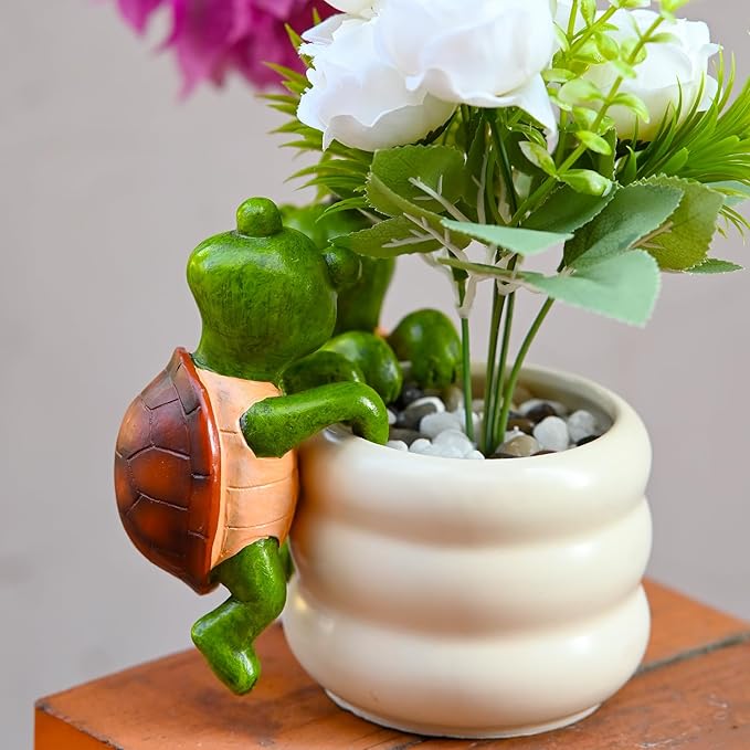 Set of 2 Cute Climbing Tortoise Flower Pot Hugger Figurines Resin Hanging Turtle Statues Planter Pot Decorations for Home Garden Fence Balcony Patio Lawn Yard Ornaments