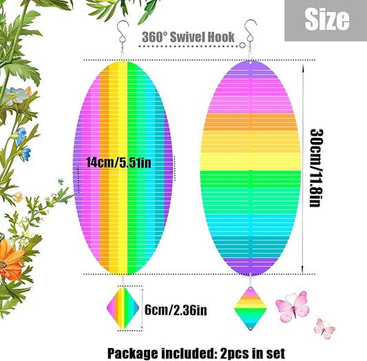 2pcs in Set Gradient Rainbow Helix Metal Wind Spinners for Yard and Garden,12 Inch 3D Stainless Steel Hanging Kinetic Yard Art Wind Sculpture Decor Outdoor Indoor (Cold Pattern)