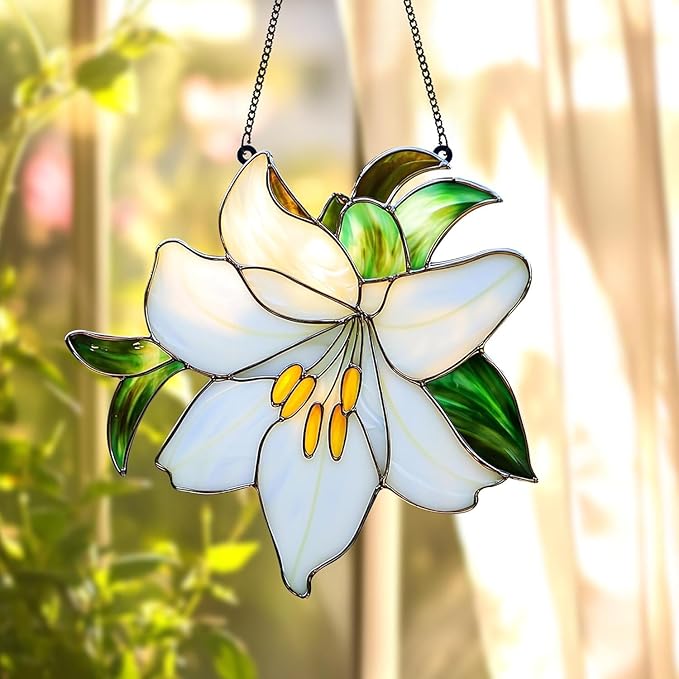 Lily Flower Handmade Resin Suncatchers Artisan Sun Catcher Stained Glass Effect Window Hanging Garden Decor for Mom