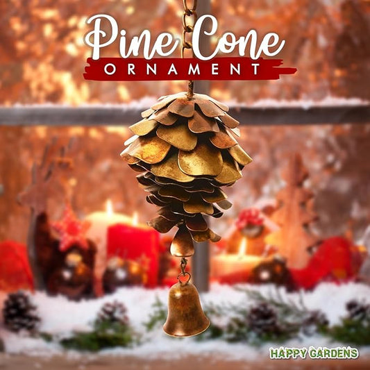 Happy Gardens Pine Cone Ornament with Bells | Bronze Metal Fall Wind Chimes, Pine Cones Decorations | Decorative Hanging Ornaments, and Garden Decor