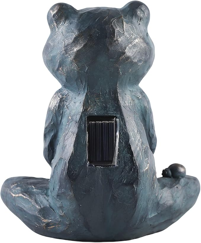 Solar Meditation Frog Garden Statue with Crackle Glass Ball Light, Zen Outdoor Decor, Waterproof Solar Powered Garden Sculpture, 8.7"
