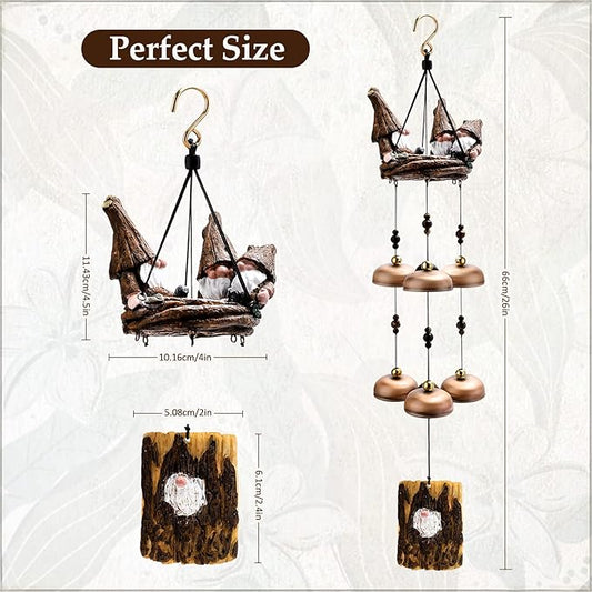 Gnome Wind Chimes for Outside With 6 Larger Bells - Gift for Mom, Dad, Daughter, Women - Outdoor Decor for Patio, Porch, Garden, Backyard