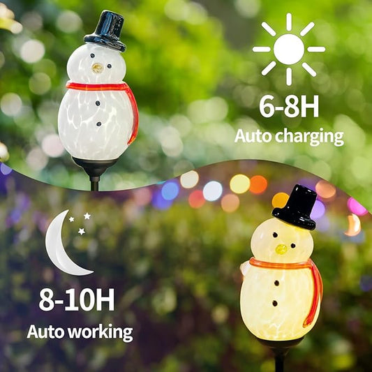 Solar Powered Garden Stake Lights Outdoor, Cute Animal Outdoor Figurine Lights Ornament Statue Decor for Pathway, Patio, Black Snowman.
