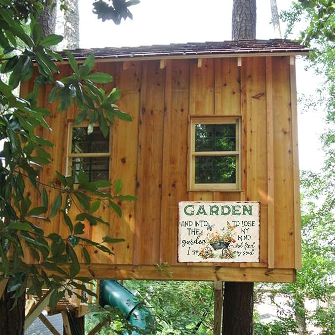snowsun Vintage Metal Signs And Into The Garden I Go to Lose My Mind Funny Tin Sign Wall Decor for Yard Garden Street Farm Fence Gate Door 8×12 Inches