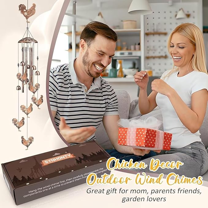 Chicken Wind Chimes for Outside,Gardening Gifts for Chicken Lover๏ผWomen๏ผMen๏ผMom๏ผBirthday Party Decorations,Memorial Gifts,Wind Chimes Outdoors๏ผIndoors๏ผRoom๏ผHome๏ผGarden๏ผPatio,Yard,Rooster Decor