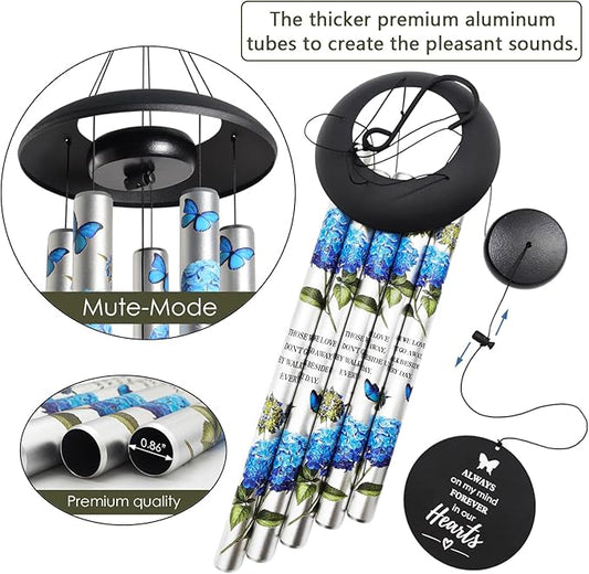 Blue Hydrangea Wind Chimes for Outside,Memorial Wind Chimes for Loss of Loved One Mother Father,Memorial Gifts,Sympathy Gift Baskets & Bereavement Gift idea,Wind Chime in Memory of a Loved One Mom