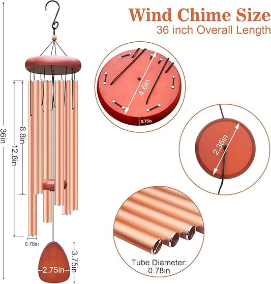 Large Aluminium Wind Chimes Outside, Soothing Melodic Memorial Sympathy Wind Chime, Suitable Outdoor Garden Decor, Gift for Mom Women Neighbors (Rose Gold Wind Chime-36“)