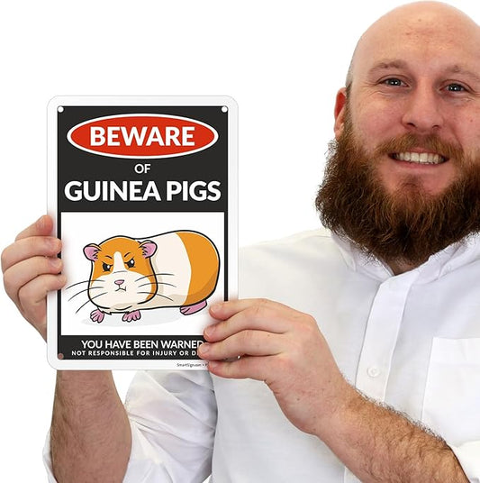 SmartSign Funny Beware Of Guinea Pigs Warning Sign - 10"x7", 40 mil Laminated Rust-free Aluminum - Metal Signs for Wall Decor, Outdoors, Patio, Cafe - Guinea Pigs Theme Gag Gift, Made in USA