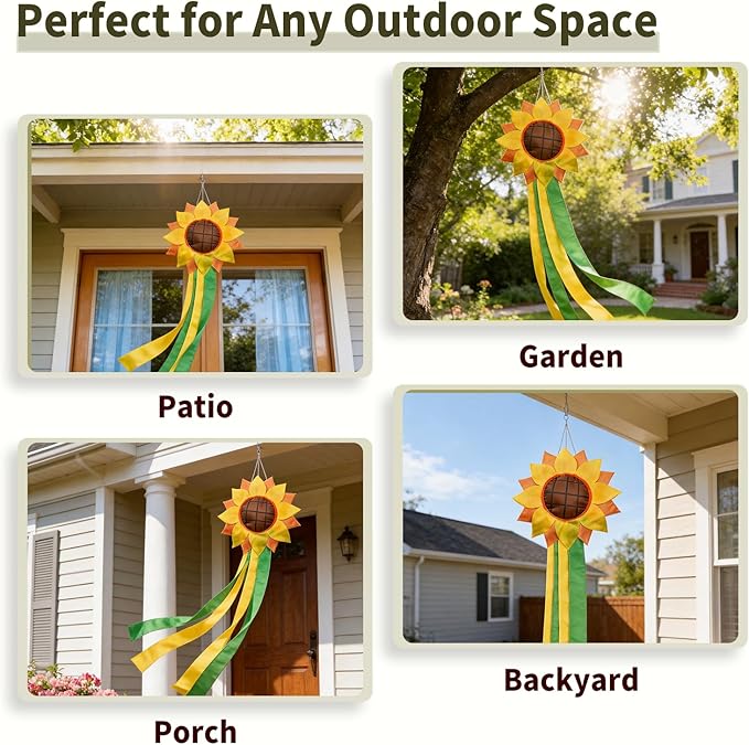 9KM DWLIFE Sunflower Windsock for Outside – 42 Inch Outdoor Windsock Hanging Decor | Durable Polyester Garden Wind Sock Flag for Yard, Patio, Deck, Porch Seasonal Decoration