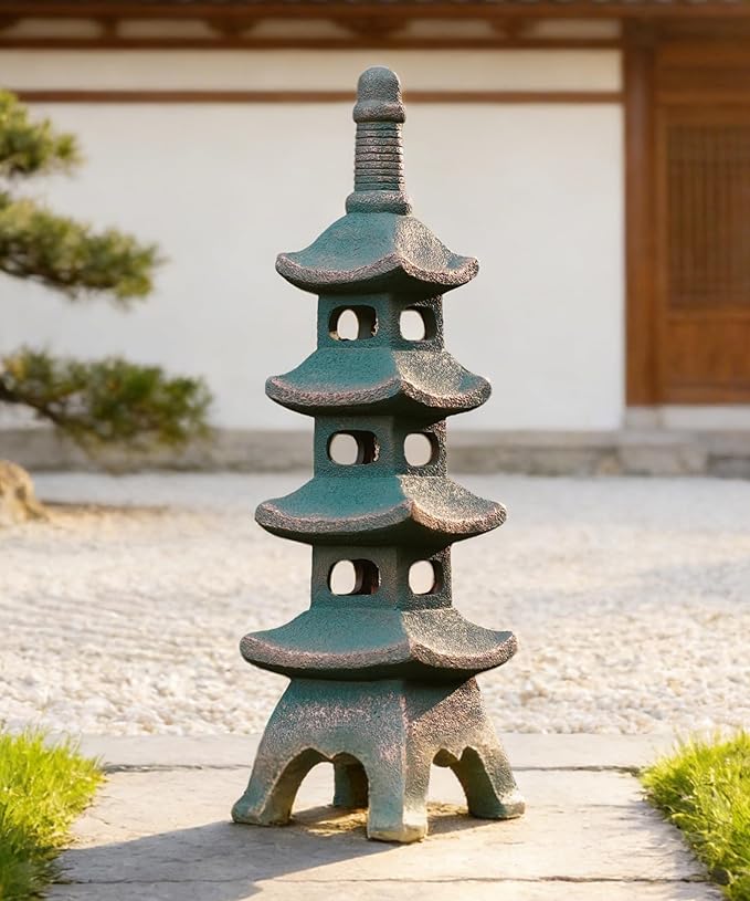 Nacome Solar Pagoda Garden Statues: 25.6 inches Multi-Layer Outdoor Waterproof Resin Zen Decor for Landscape Balcony Patio Porch Yard Ornament(Bronze)