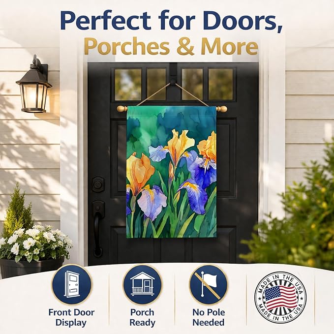 Caroline's Treasures Tennessee Iris in Watercolor House Flag Large Porch Sleeve Pole Decorative Outside Yard Banner Artwork Wall Hanging, Polyester, House Size, Multicolor