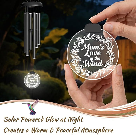 37" Solar Wind Chimes for Outside, Gifts Wind Chimes with Solar Powered Acrylic Lights & Hand-Painted Hummingbird for Mom, Grandma, Outdoor Wind Chimes for Garden, Patio, Yard