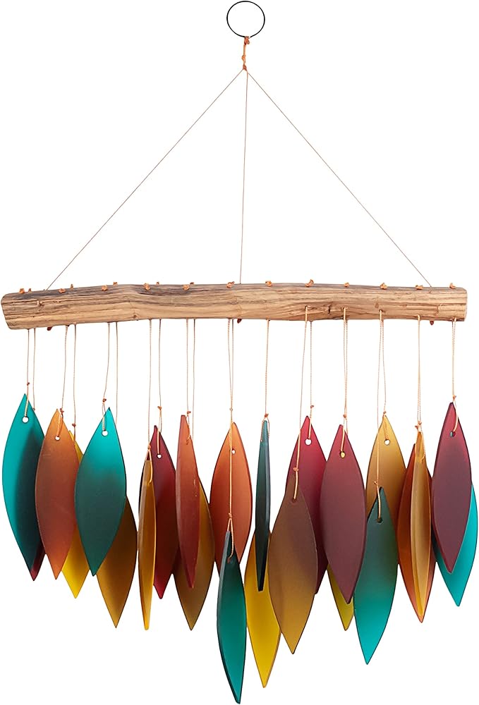 Blue Handworks Santa Fe Glass Chime, Sandblasted Glass and Found Wood Handcrafted Wind Chime