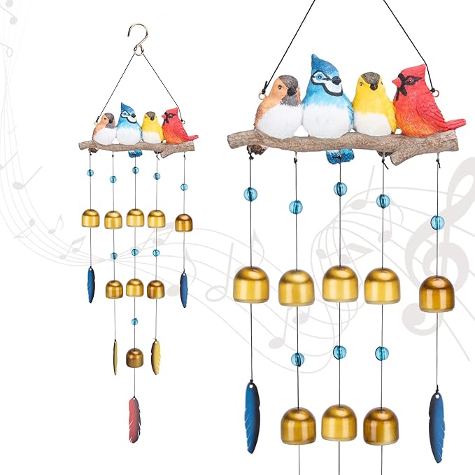 Taman Bird Wind Chime - 29" Wind Bell Valentine's Day Gift for Outside Indoor Cardinal,Blue Bird Decorative Bronze Wind Chime Memorial Sympathy Gift for Home, Outdoor, Yard, Patio,Garden Decor