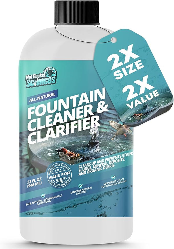 32oz Water Fountain Cleaner - Cleans 80 Gallons of Water, Bird Bath Cleaner Safe for Birds and Wildlife, Ideal for Indoor & Outdoor Use - Prevents Dirt Build-Up and Clog, Safe for Stone, Metal & More