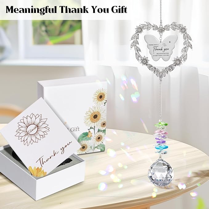 Thank You Gift for Women Men, Suncatcher Gift with Engraved Thank You Message, Personalized Rainbow Maker for Teacher Coworkers Nurse Friend, Unique Appreciation Crystal Ornament