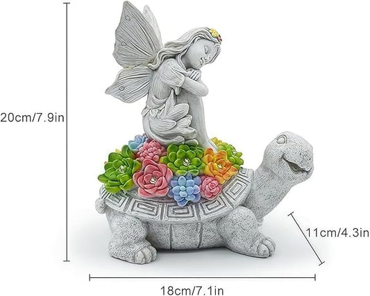 Solar Angel Garden Statue,Solar Garden Statue Angel and Turtle,Figurines Outdoor Decor,Outdoor Solar Statue with LED Lights for Yard,Patio,Lawn Art Decoration,Housewarming Gift