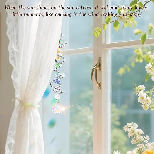 2 Pack Crystal Sun Catcher,Colored Suncatcher for Window Hanging Double Spiral Design,Wind Spinner Gazing Prism Ball Spiral Tail,Rainbow Maker for Yard Garden Indoor Home Outdoor Decor Party Gifts