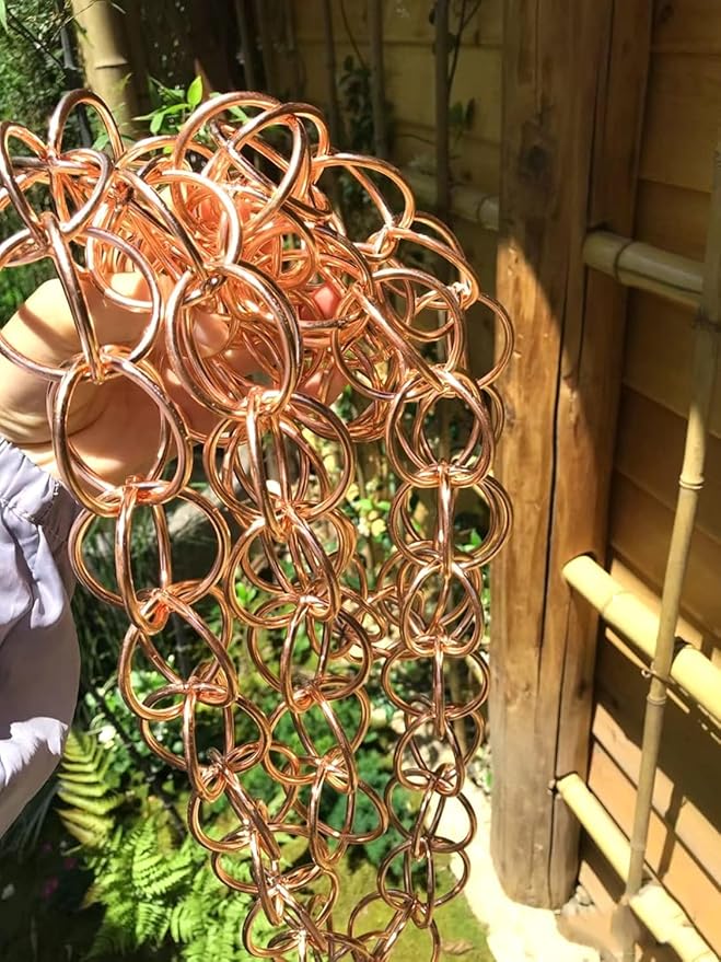 Rain Chain Replacement Gutter Downpipe, Copper Rain Chain/Splitter/Chain Ring, Outdoor Hanging Rain Bell(Style1,200cm (6.5ft))