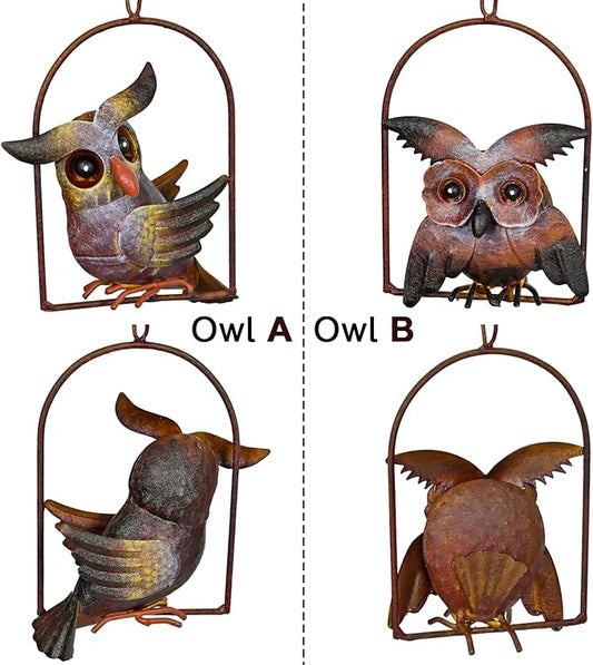 Metal Owls Seesaw Balancer Garden Deorative Stake 45", Yard Balancing Art Sway Up and Down Once Wind Blows, Give to Owl Bird Animal Lovers Family Friends as Out Space Grassland Decoration