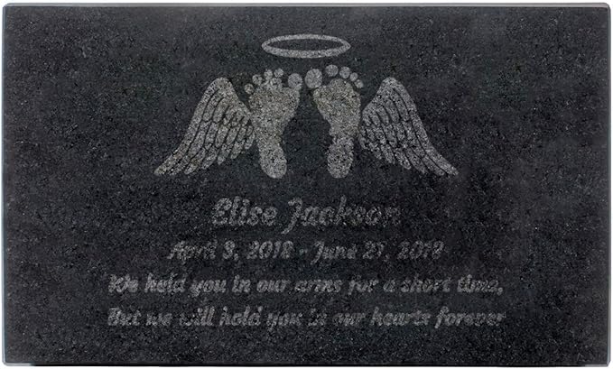 PlaqueMaker Black Granite Memorial Headstone Or Garden Memorial for Lost Infant or Child - Include You Personalized Text. Can be Used as a Sympathy Gift, Garden Stone or Grave Maker (10 x 6 x 2)