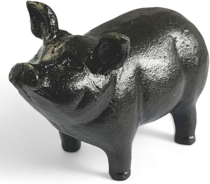 NACH Cast Iron Pig Statue, Standing Black Door Stopper, Rustic Paperweight