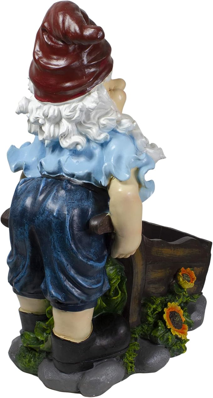 Northlight 20" Blue and Brown Wheelbarrow Gnome Outdoor Garden Statue