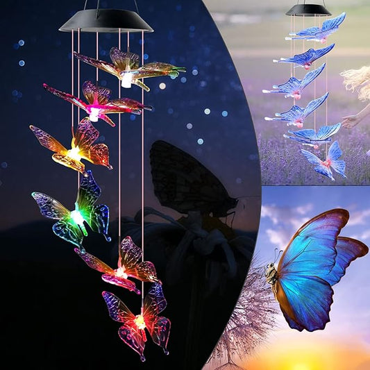 Butterfly Wind Chimes, Solar windchimes, Outdoor, Patio Decorations Outdoor Butterfly Garden Decor Garden Chimes