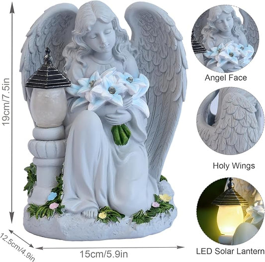 Solar Garden Angel Statue for Outdoor Yard Decor, Resin Garden Sculpture, Weatherproof Statues for Angels Memorial Gifts for Women, Mom, Grandma