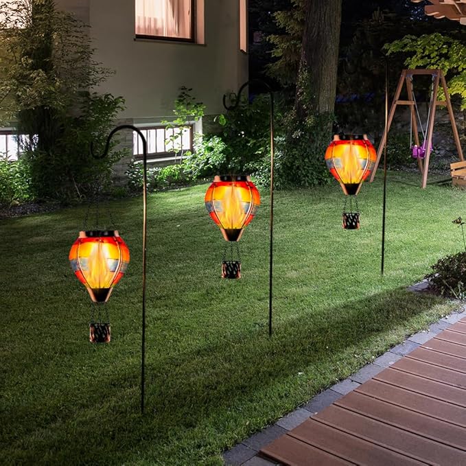 10 FT Rain Chain for Outside with 10 Bee Pattern Cups, Unique Hot Air Balloon Solar Lantern with Flickering Flame, Outdoor Decorative for Patio, Garden, Porch