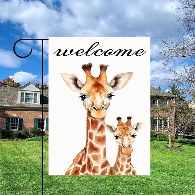 Gkyygk Welcome Giraffe Garden Flag 12 x 18 Inch Double Sided Welcome Banners Farmhouse Holiday Outside Decor Burlap Yard Flag