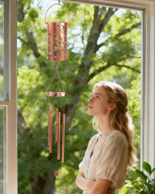 Butterfly Solar Wind Chimes - Metal Sunflower Windchimes with Lantern Outside Hanging Solar Lights Decor Gifts Garden Lawn Patio Yard Decoratoin Christmas Birthday Gift for Women Mom Grandma
