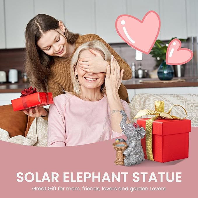 Garden Decor Watering Elephant Statues, Mother's Day, Birthday Gifts for Women Mom Grandma, Valentine's Day, Garden Art Housewarming Decor- Outdoor Statue Solar Lights Ornament for Yard Patio Balcony