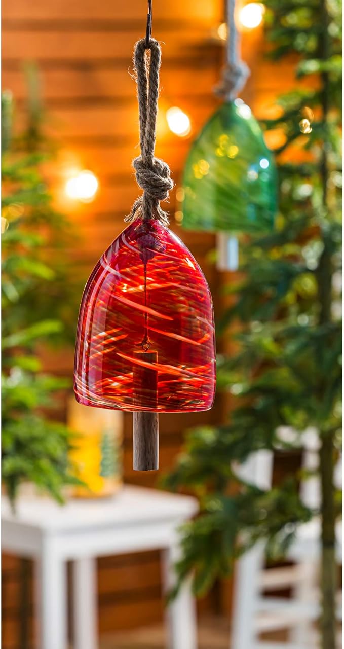 Evergreen Garden Beautiful Decorative Art Glass Speckle Red Bell Wind Chime - 6 x 6 x 8 Inches Fade and Weather Resistant Indoor/Outdoor Decoration for Homes, Yards and Gardens