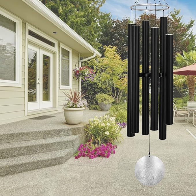 ASTARIN Large Wind Chimes Outdoor Deep Tone,45 Inch Sympathy Wind Chimes for Outside with 6 Tubes Tuned Relaxing Melody,Memorial Wind Chimes Large for Mom,Garden Decor,Black