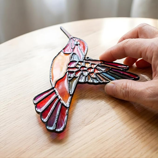 Pink Hummingbird Handmade Resin Suncatchers, Artisan Sun Catcher Stained Glass Effect Window Hummingbird Ornaments Window Hanging Garden Decor, Gifts for Mother's Day, Mom, Grandma, Wife, Women